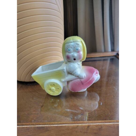 Vintage Girl Cart Planter, Sweet Succulent Holder, Cottagecore Candy Dish - Picture 1 of 6